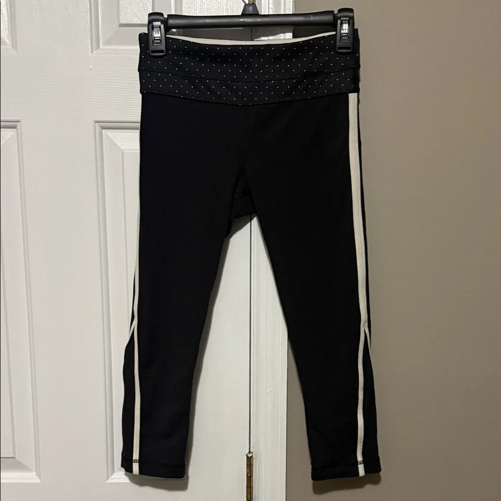 Lululemon Wunder Under Roll Down Crop Black Polka Dot Waistband White Stripe {4} - Picture 1 of 11
